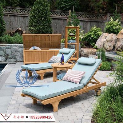 戶外沙灘實(shí)木躺椅 折疊躺椅午休 戶外露天*店泳池沙